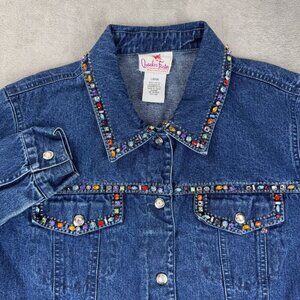 Vintage Quacker Factory Embellished Denim Jacket Y2K Rhinestones Retro Preppy L